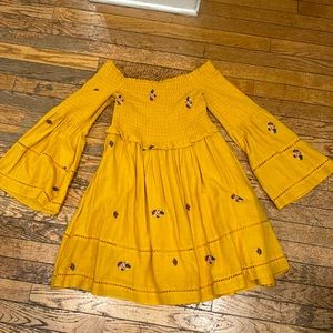 Free People, size XS, over the shoulder smocked embroidered mini dress